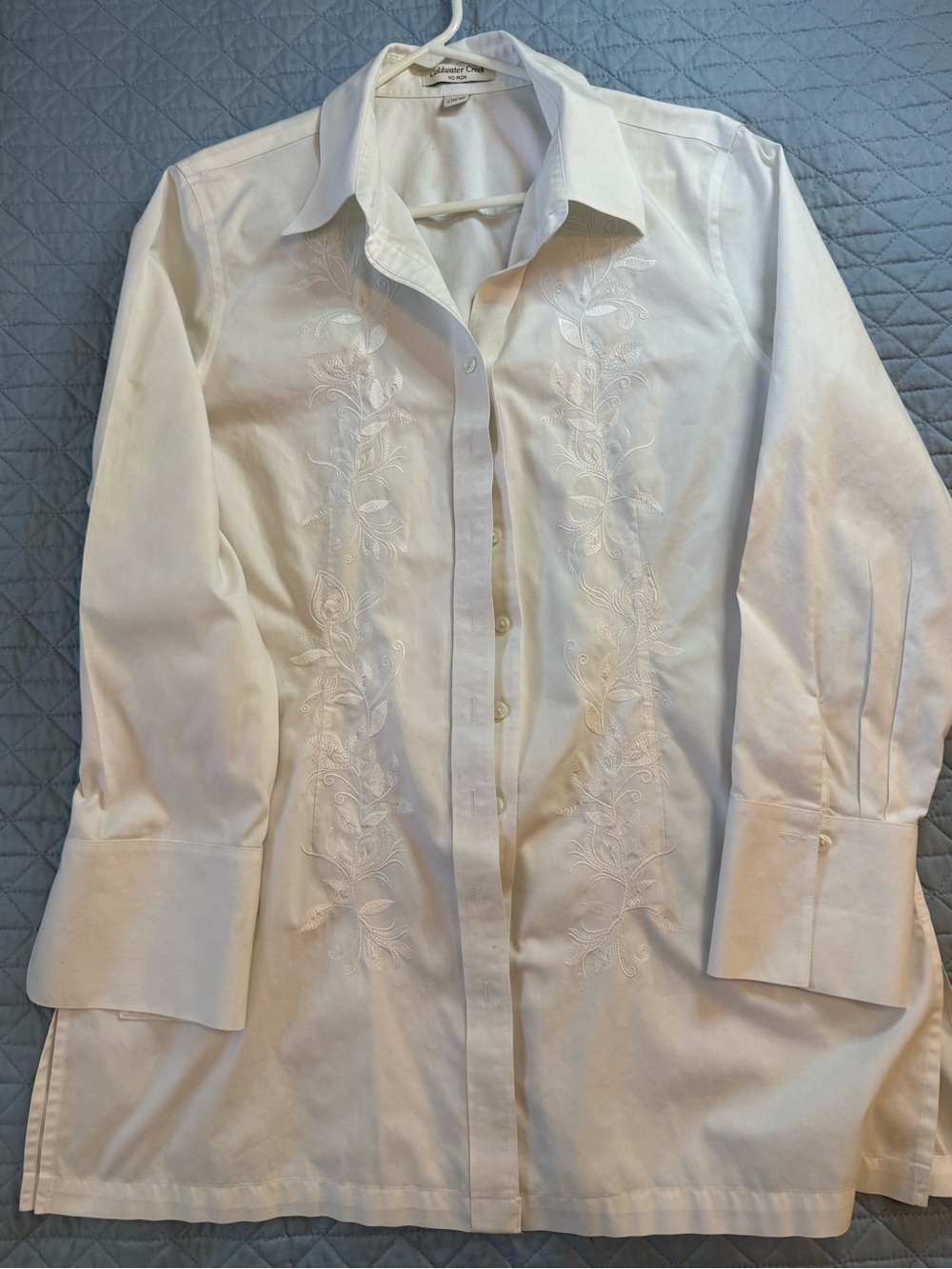 Coldwater Creek White Embroidered Button-Down Shirt